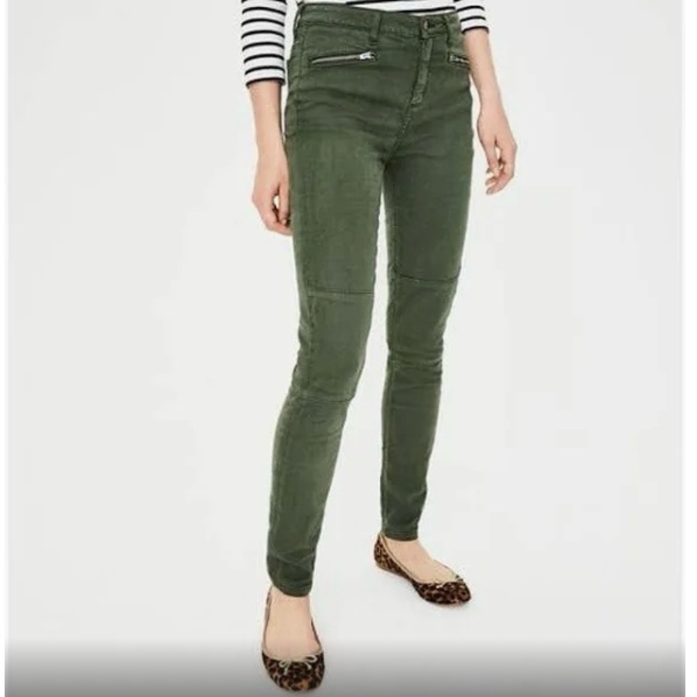 Boden The Brighton Biker Skinny Green Jeans Zipped Pockets EUC 14L 😍
